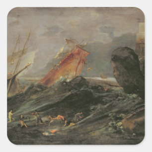 Shipwreck on a Rocky Shore, c.1645-50 Square Sticker