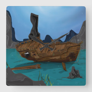 Shipwreck underwater square wall clock