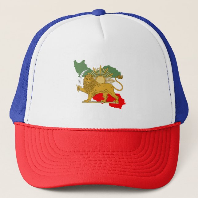 Shir o Khorshid - Lion and Sun - Flag of Iran Trucker Hat (Front)