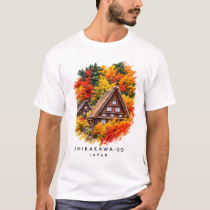 Shirakawa-go Japan Autumn Watercolor Landscape  T-Shirt