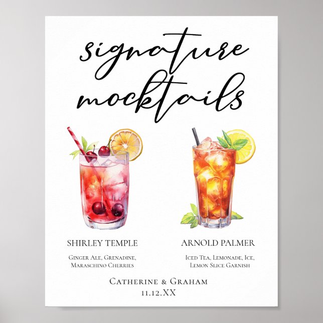 Shirley Temple Arnold Palmer Mocktails Menu Poster (Front)