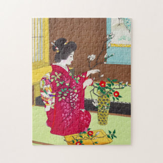 Shiro Kasamatsu Ikebana flowers lady maiko art Jigsaw Puzzle