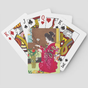 Shiro Kasamatsu Ikebana flowers lady maiko art Playing Cards
