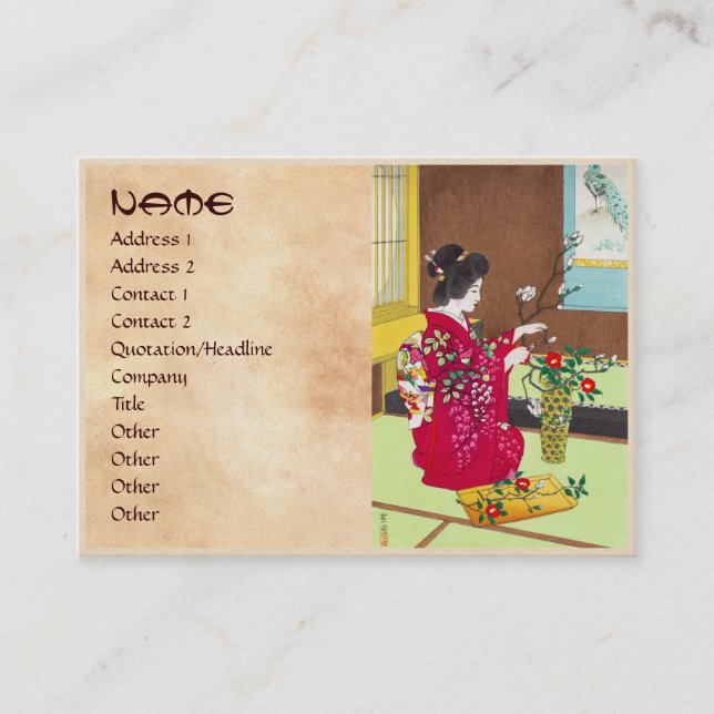 Shiro Kasamatsu Ikebana japan flowers lady scene Business Card (Front)