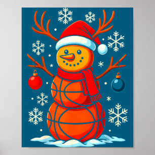 Shirt Basketball Snowmen Player Sport Santa Poster