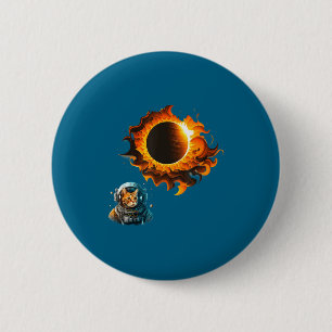 Shirt Cat Astronaut Watching Solar Eclipse 6 Cm Round Badge