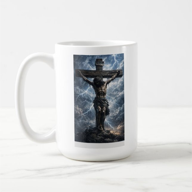 shirt featuring a touching artwork of Jesus Christ Coffee Mug (Left)