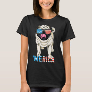 Shirt Gift Men Women Kids Merica Pug Usa Flag Tee
