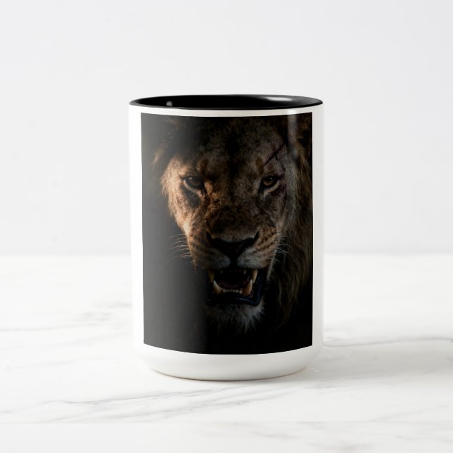 shirt with a lion Two-Tone coffee mug (Center)