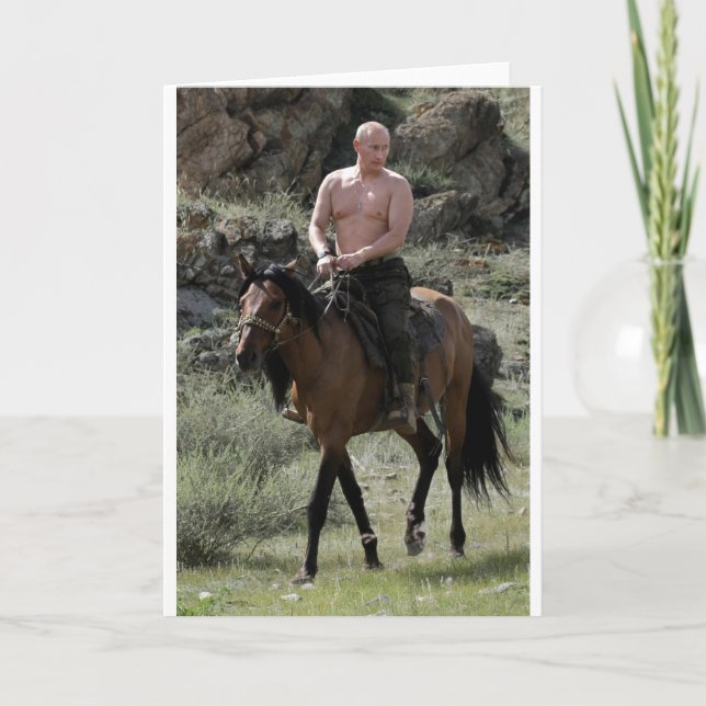 Shirtless Putin Rides a Horse Card (Front)
