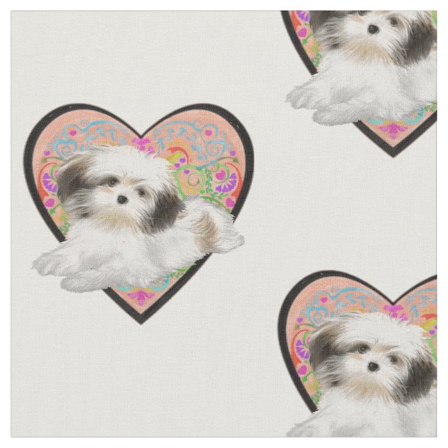 shitzu in heart fabric (Close Up)