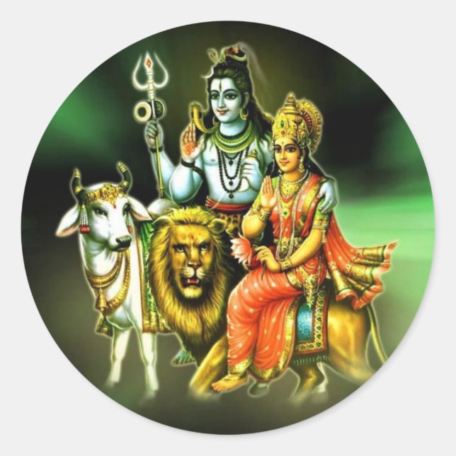 SHIVA AND PARVATHI CLASSIC ROUND STICKER (Front)