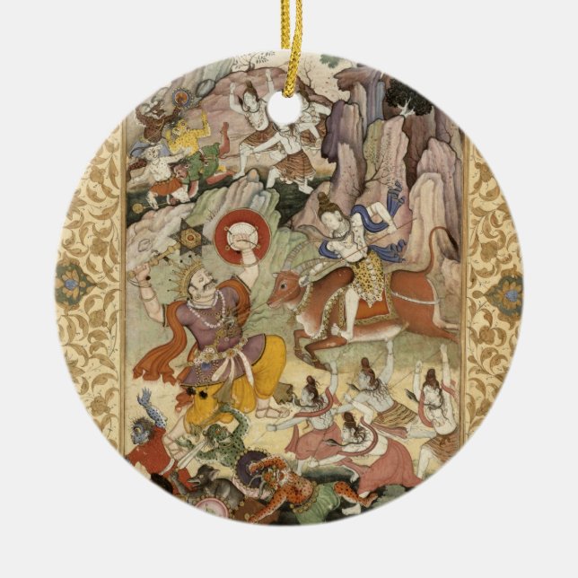 Shiva killing the Demon Andhaka, c.1585-90 Ceramic Tree Decoration (Front)