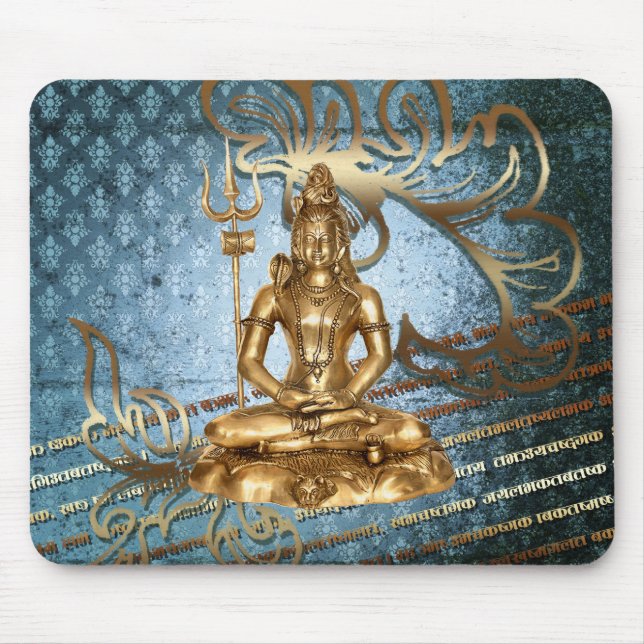 Shiva - Mousepad blue, gold damask (Front)