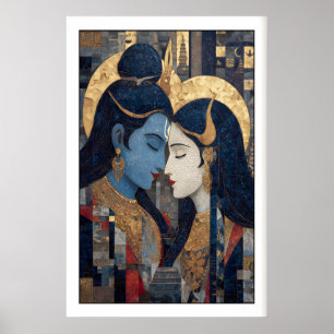 Shiva Parvati Wall Art Intimate Mosaic Portrait