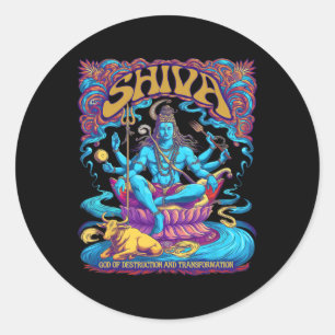 Shiva Print Hindu God Mens Womens Spiritual Tops Classic Round Sticker