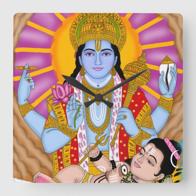 Shiva & Vishnu Clock – Divine Wall Decor & Home De (Front)
