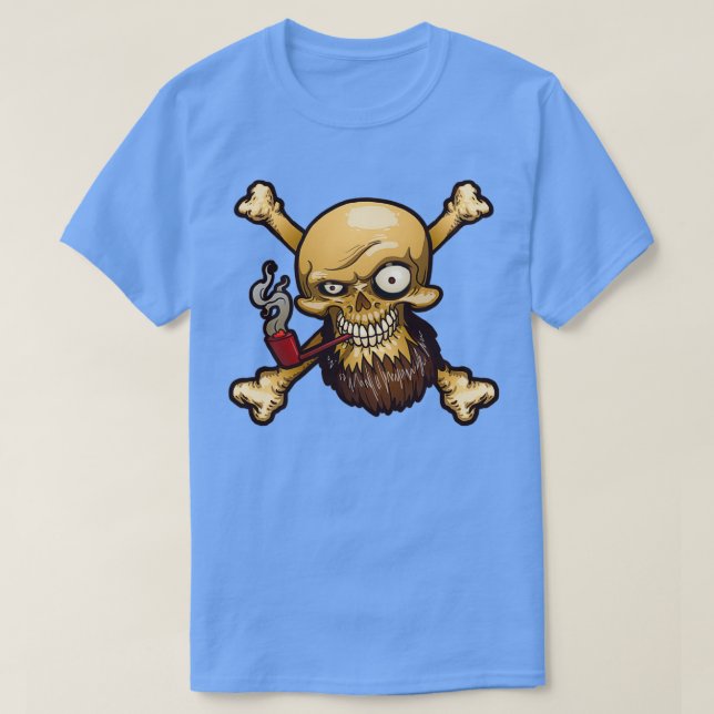 Shiver Me Timbers Pirate Skull with smoking pipe T-Shirt (Design Front)