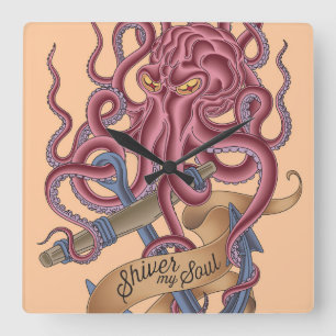 Shiver My Soul   Octopus Tatto Square Wall Clock