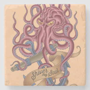 Shiver My Soul   Octopus Tatto Stone Coaster