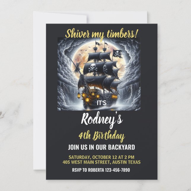 Shiver My Timbers Pirate Birthday Invitation (Front)