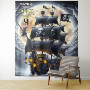 Shiver My Timbers Skull and Crossbones Pirate Tapestry