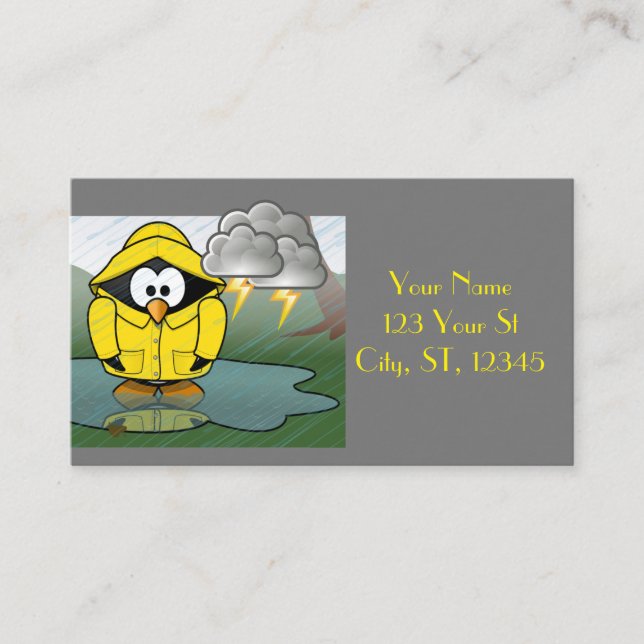 Shivering Rainy Day Penguin Thunder_Cove Business Card (Front)