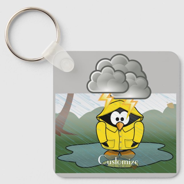 Shivering Rainy Day Penguin Thunder_Cove Key Ring (Front)