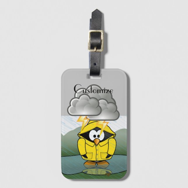 Shivering Rainy Day Penguin Thunder_Cove Luggage Tag (Front Vertical)