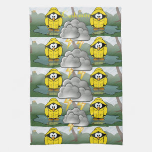 Shivering Rainy Day Penguin Thunder_Cove Tea Towel