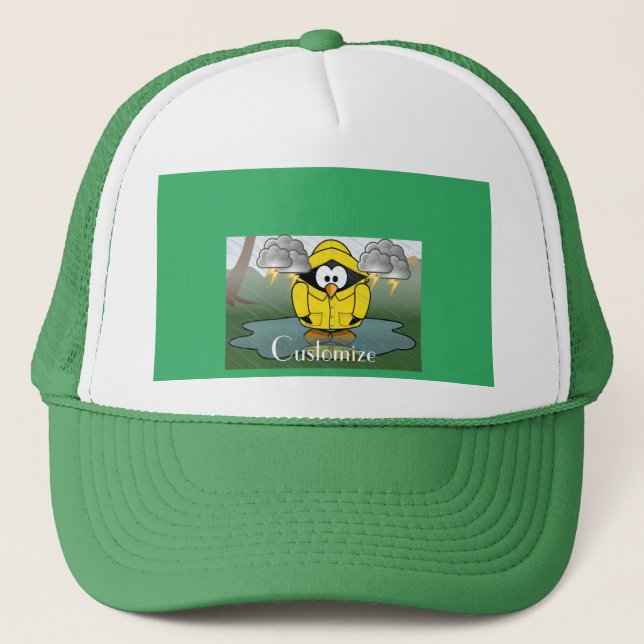 Shivering Rainy Day Penguin Thunder_Cove Trucker Hat (Front)