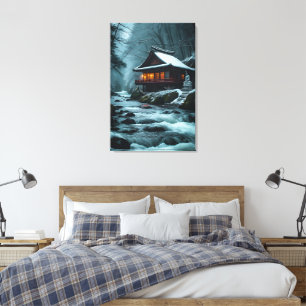Shizuka na Fuyu: Silent Temple by the Winter River Canvas Print