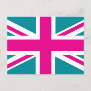 Shock Pink Union Jack British(UK) Flag Postcard