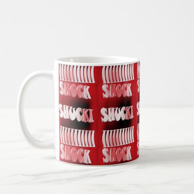 Shock red and black patterned coffee mug (Left)