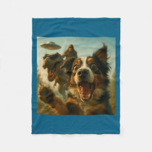 Shocked Australian Shepherd Dog T-rex Bigfoot Ufo  Fleece Blanket