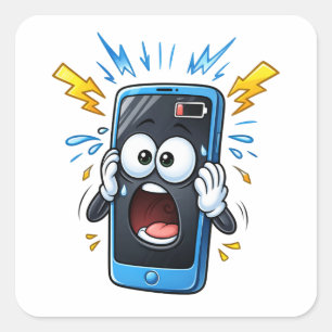 Shocked Cartoon Phone Low Battery Sticker
