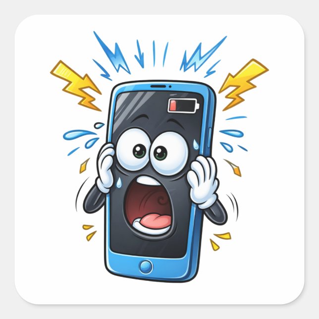 Shocked Cartoon Phone Low Battery Sticker (Front)