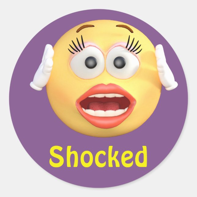 Shocked Emoji Girl Emoticon Cartoon Face Classic Round Sticker (Front)