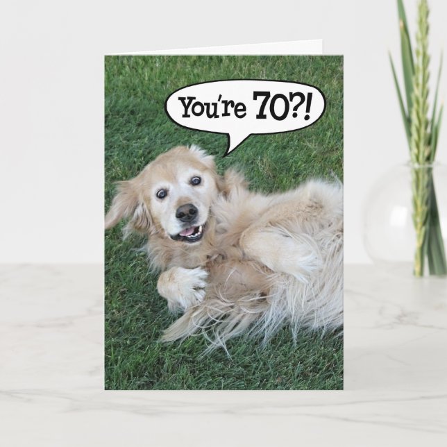 Shocked Golden Retriever 70th Birthday Card (Front)