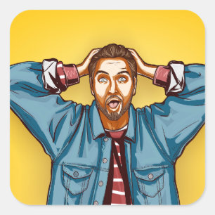 Shocked Man Hands On Head Pop Art Sticker