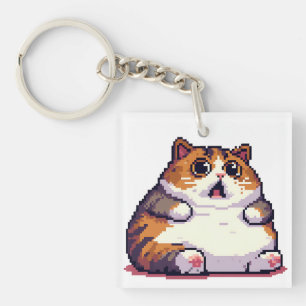 Shocked orange fat cat meme pixel art key ring