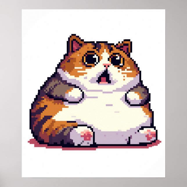 Shocked orange fat cat meme pixel art poster (Front)