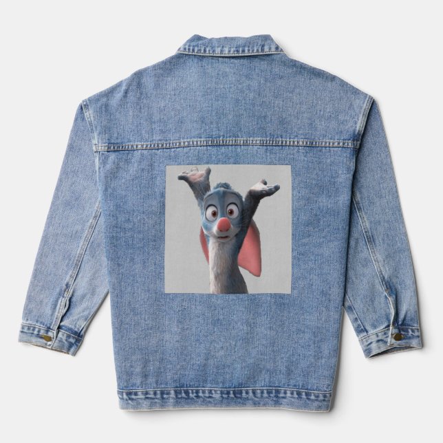 Shocked Rabbit Cartoon Art Denim Jacket (Back)