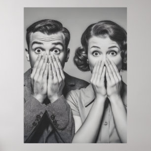 Shocked Retro Couple Portrait Poster