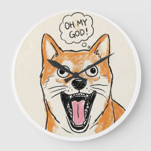 Shocked Shiba Inu "OH MY GOD"Surprise Meme Sticker Large Clock