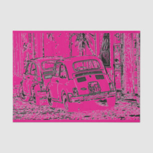 Shocking hot pink cool comic cartoon little car tissue paper