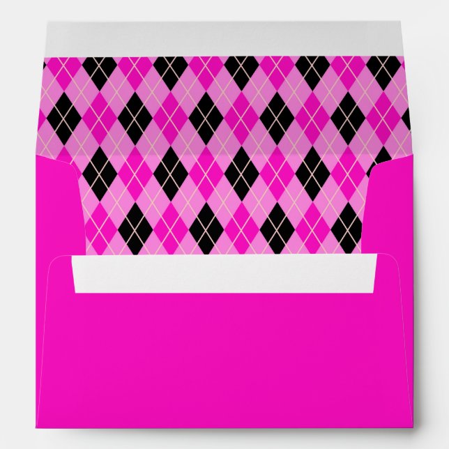 Shocking Pink and Black Argyle Envelope (Back (Bottom))