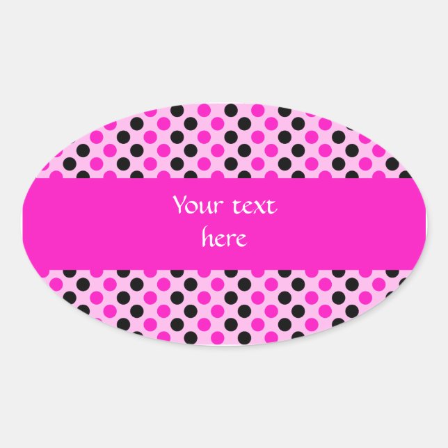 Shocking Pink and Black Polka Dots Oval Sticker (Front)