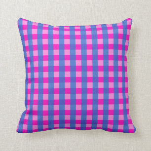 Shocking Pink and Blue Gingham Pattern Cushion