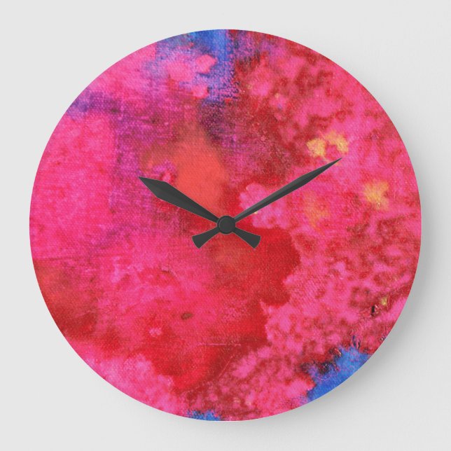 Shocking Pink hot modern abstract Large Clock (Front)